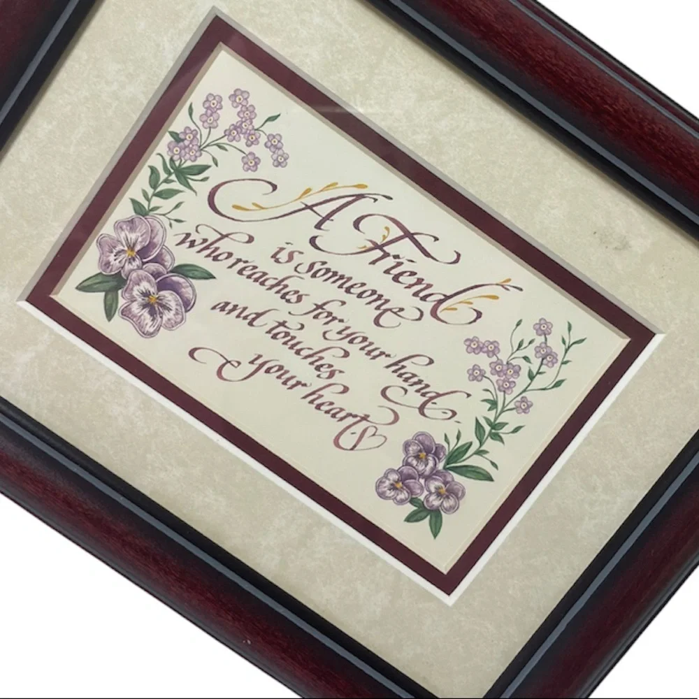 Friendship Picture Wood Framed Art Friendship Gift Flowers Ivory Lavender Brown